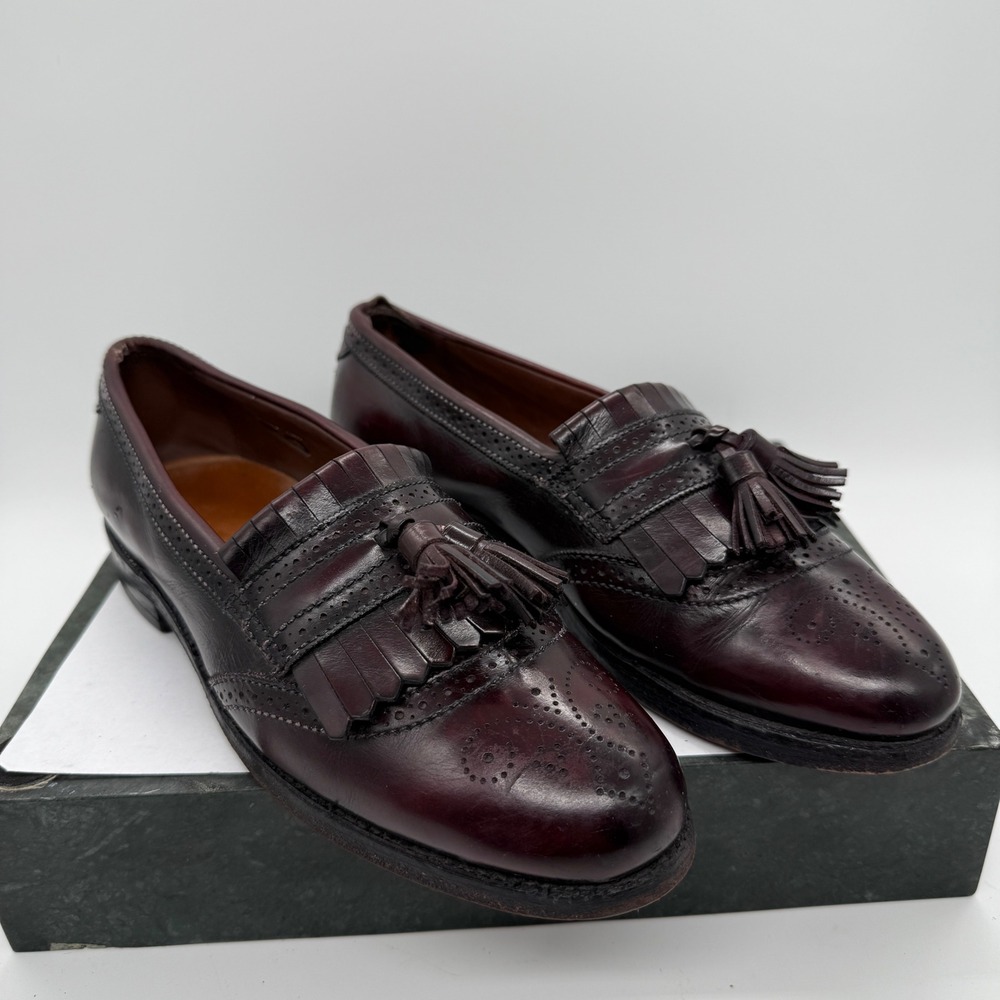 Allen Edmonds Bridgeton Loafers Mens 7 D Burgundy Leather Kiltie Tassel Wingtip